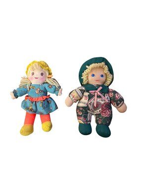 Vintage Cloth Dolls Set 2 Soft Body Yarn Hair 90s Cute Plush 9”